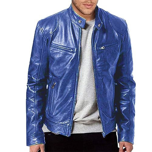 Veste en cuir synthétique vintage pour hommes avec col montant stylé et fermeture éclair
