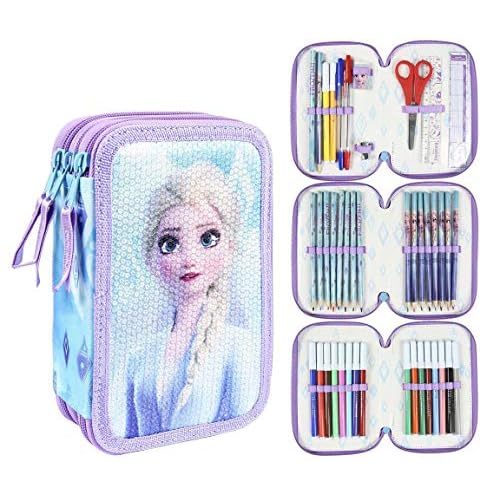CERDÁ LIFE'S LITTLE MOMENTS -, Estuche Escolar 3 Compartimentos Niña De Frozen 2 Licencia Oficial Disney Unisex Niños, Multicolor, 12.5 X 19.5 X 6.5 Cm