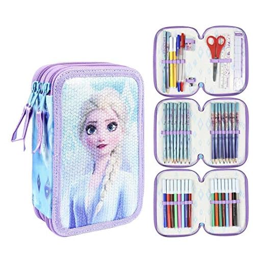 CERDÁ LIFE'S LITTLE MOMENTS -, Estuche Escolar 3 Compartimentos Niña De Frozen 2 Licencia Oficial Disney Unisex Niños, Multicolor, 12.5 X 19.5 X 6.5 Cm