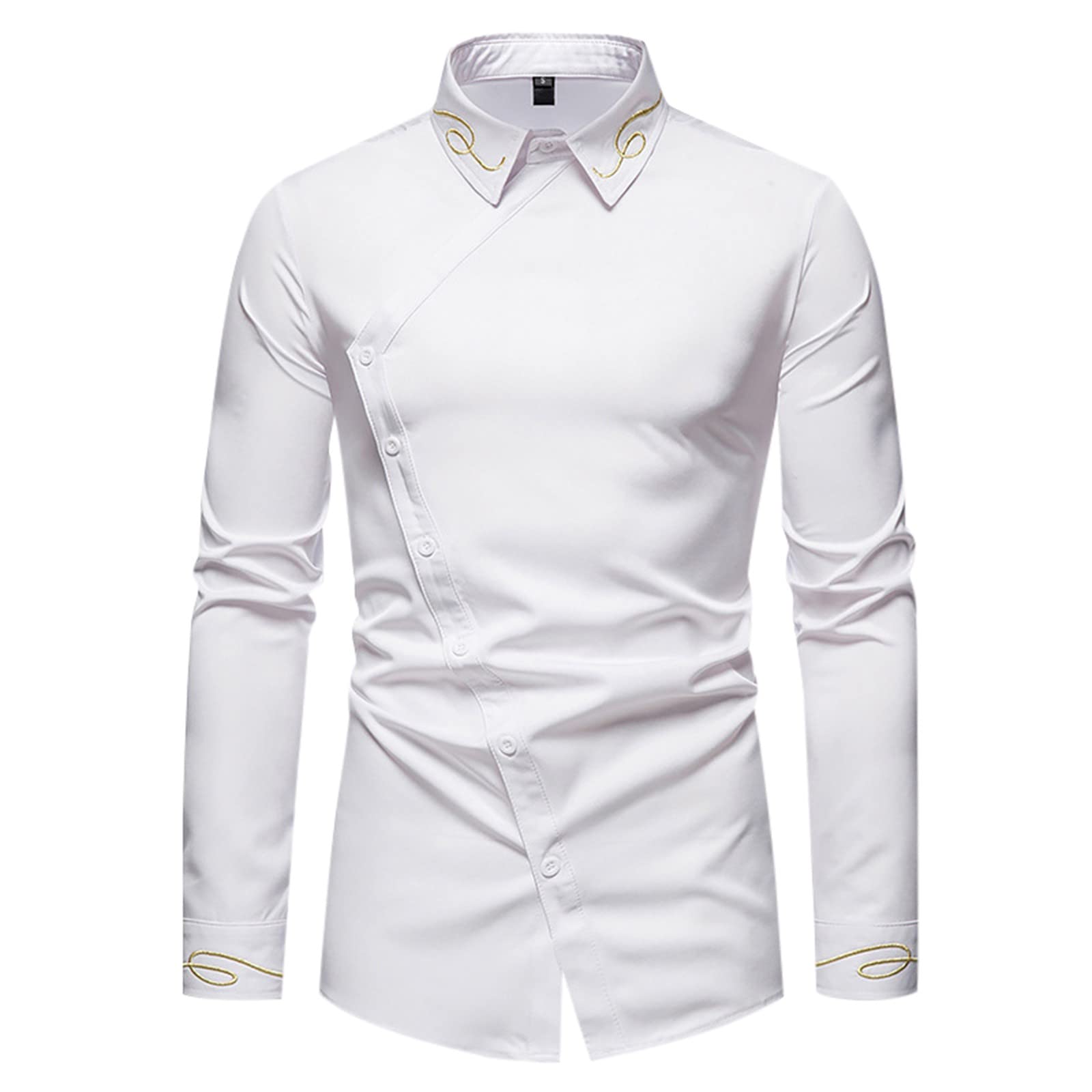 Generisch Cowboy Hemd Herren Besticktes asymmetrisches Langarmhemd für Herren Western-Jeanshemd mit exklusiven Mustern stylischen Nähten