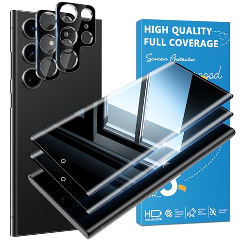 JavoYion 2+2 Pack Privacy Tempered Glass Screen Protector for Samsung Galaxy S23 Ultra 5G with Camera Lens Protector 3D Curved Anti-Spy Glass 9H Hardness Support Ultrasonic Fingerprint Unlock