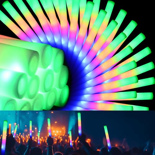 Zaaaslsm 204Pcs Foam Glow Sticks Bulk,Foam Light up Sticks with 3 Modes Colorful Flashing,Light up Foam Sticks,Glow Sticks for Wedding,Glow in The Dark foam Sticks for Wedding,Raves,Concert,Halloween