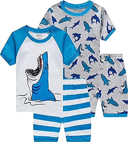 Dinosaur Pajamas For Boys Toddler Kids Glow in The Dark T-Rex 4 Pieces Short PJs Set