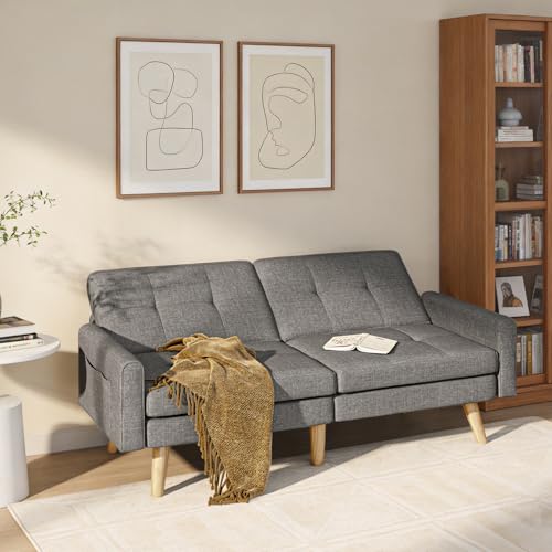 Catálogo de Sofa Cama Rojo los mejores 10. 44 Sofá Cama Convertible de 3 Plazas, Tapizado en Tela, Respaldo Ajustable y Reposabrazos Extraíble, 6 Patas de Madera y 2 Barras de Soporte de Metal,Diseño Moderno para Sala de...