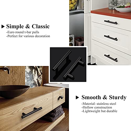 Image of Probrico (12 Pack 2.5 inch Hole to Hole Modern Cabinet Hardware Black Bathroom Cupboard Pull Kitchen Cabinet T Bar Handle Dresser Knobs Set
