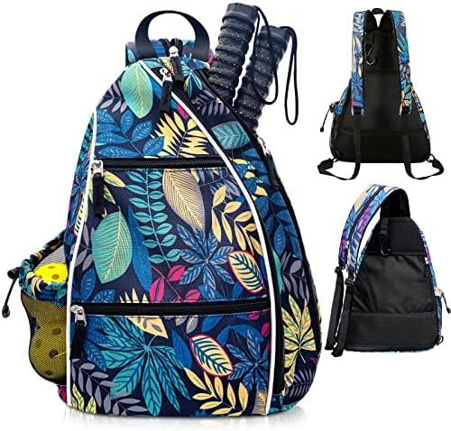 Sumeiwill Pickleball Sling Bag Backpack for Men Women - Pickle Ball Sports Outdoor Indoor Reversible Crossbody Franklin Racquetball Badminton Travel Sling Bag (Aa-Blue Flower)