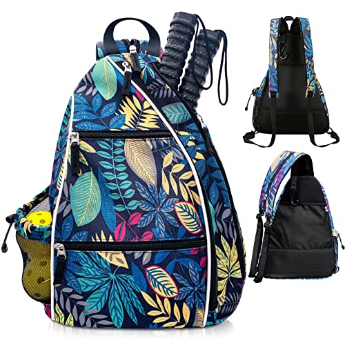 Sumeiwill Pickleball Sling Bag Backpack For Men Women - Pickle Ball Sports Outdoor Indoor Reversible Crossbody Franklin Racquetball Badminton Travel Sling Bag (Aa-Blue Flower) #TOP12