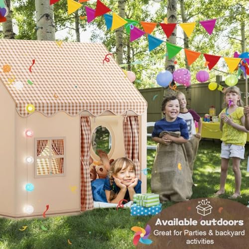 Kinder Spielhaus Indoor,Kinder Bettzelt,Spielzelt für Drinnen,Prinzessin Zelt mit Fenstern, Kinderspielhaus, Kuschelecke Kinderzimmer Dekor(Neutralen Farben)