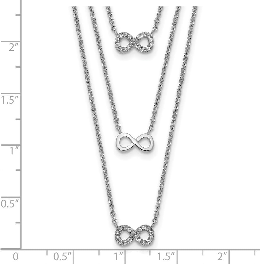JewelryWeb 925 Sterling Silver Rhodium Plated Three Strand CZ Infinity With 2inch Ext. Necklace 16 Inch 5mm Wide Strand Necklace for Women