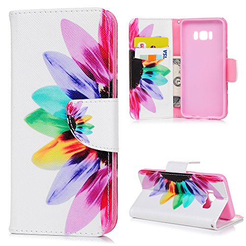 YOKIRIN for Samsung Galaxy S8 Case, PU Leather Floral Half Flower Design Magnetic PU Leather Case Wallet Flip Stand Flap Closure Cover with ID Credit Card Holder Cover for Samsung Galaxy S8