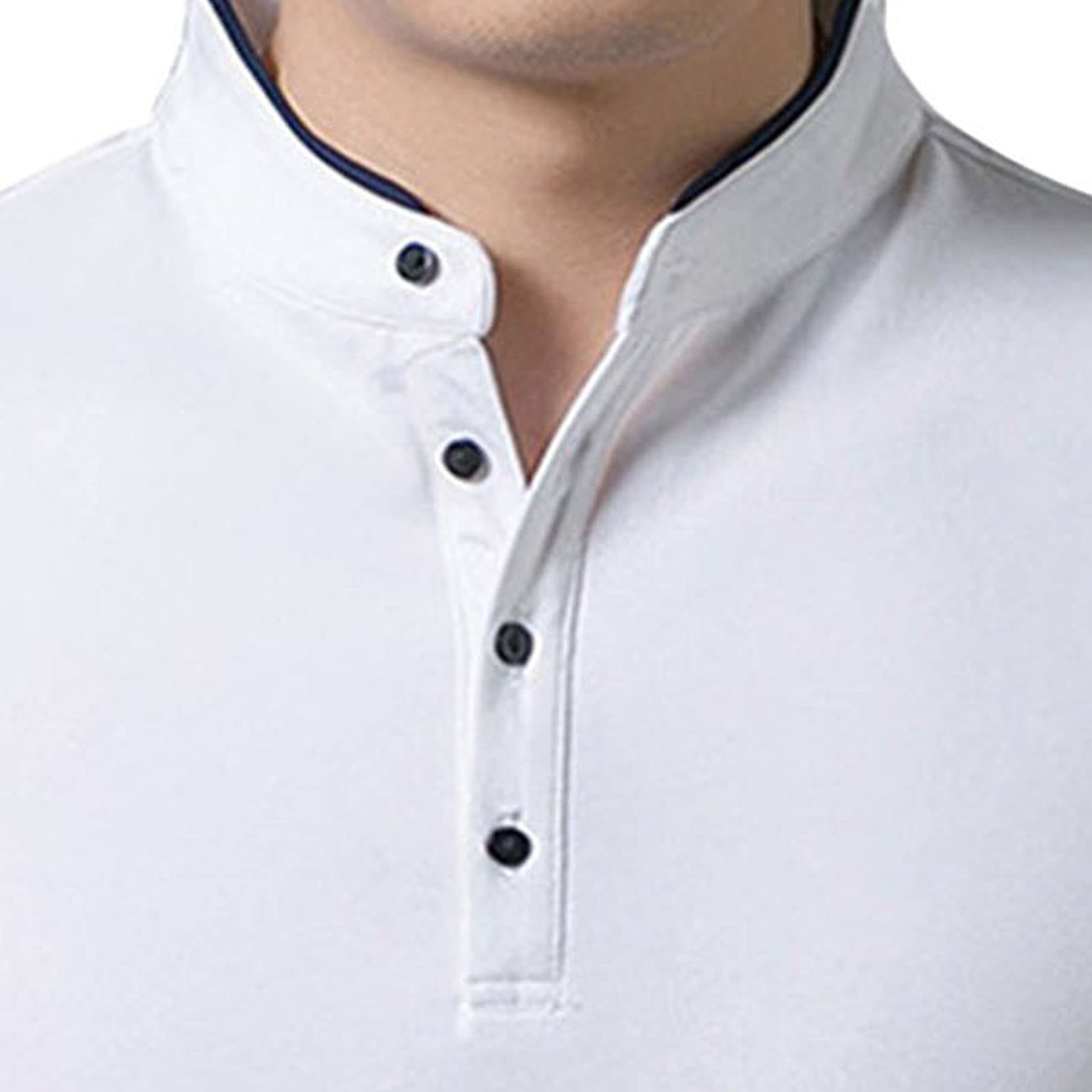 Men's Long Sleeve Button Shirt Fashion Plain V Neck Henleys Shirts Lightweight Pullover Cotton Basic Shirts (XX-Large,White)