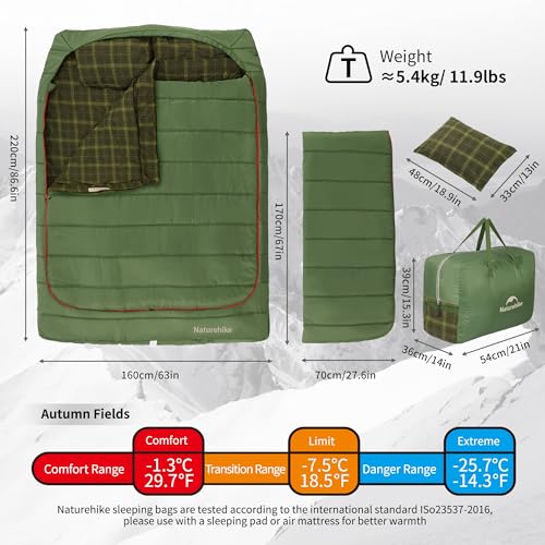 image for Naturehike Flannel Queen Size Double Sleeping Bag for Adults with Pill