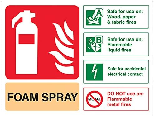 VSafety Foam Spray Id Electrical Safe Fire Extinguisher Sign - Landscape - 150mm x 100mm - Self Adhesive Vinyl