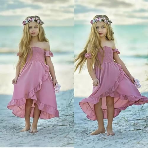 Mommy and Me Dresses Off-Shoulder Ruffle Flowy Irregular Hem Maxi Dress Family Outfits Summer Matching Long Dress3