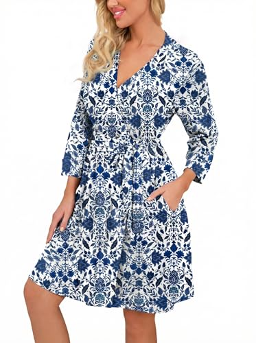 Image of PrinStory Womens Robe Lightweight Short Knit Bathrobe Soft Ladies Sleepwear with Pockets
