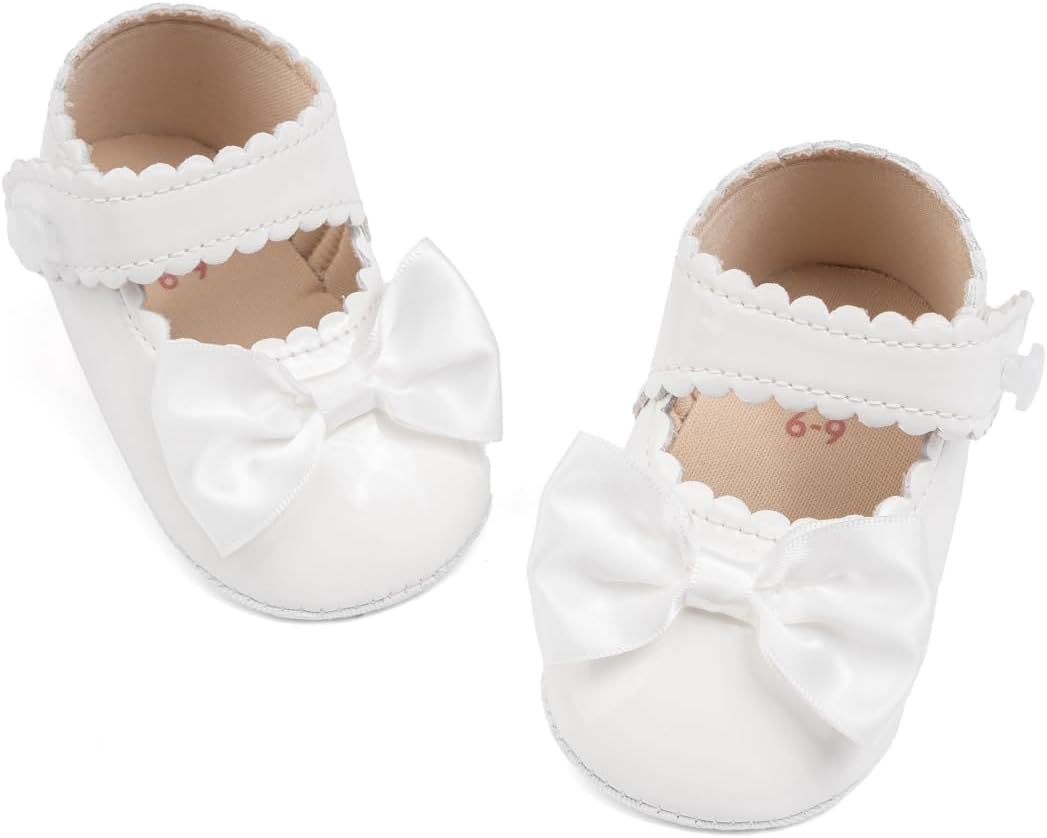 Meckior 新生児 ベビー ガールズ ドレスシューズ 幼児 蝶結び ソフトソール メリージェーン モカシン 洗礼式 ベビーベッド
