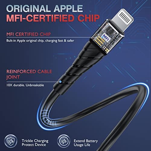 OIITH Apple MFi Certified iPhone Charger Cable 1.8M 3-Pack Long Lightning Cable, Durable 2.4A Fast iPhone USB Charging Cable for iPhone12/11/XS/Max/XR/X/8/7
