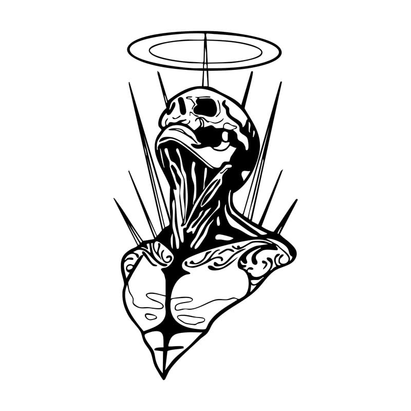 dark angel skull semi permanent tattoo for men women, gothic halo skeleton temporary tattoo, long lasting 2 weeks waterproof organic ink, aesthetic minimalist body art sticker, arm hand