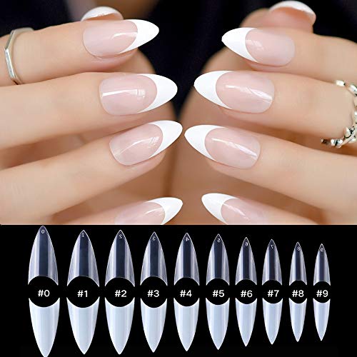 Nails for acrylic tips 1000pcs long stiletto false nails artificial fake nail tips 10 sizes with bag & Home DIY (Clear + Natural)