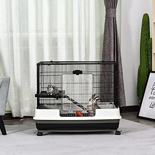 Pawhut 2-Level Small Animal Cage Hutch With Wheels, Removable Tray, Platform And Ramp For Rabbit Bunny, Chinchillas, Ferret, Hedgehog & Gerbils #TOP1