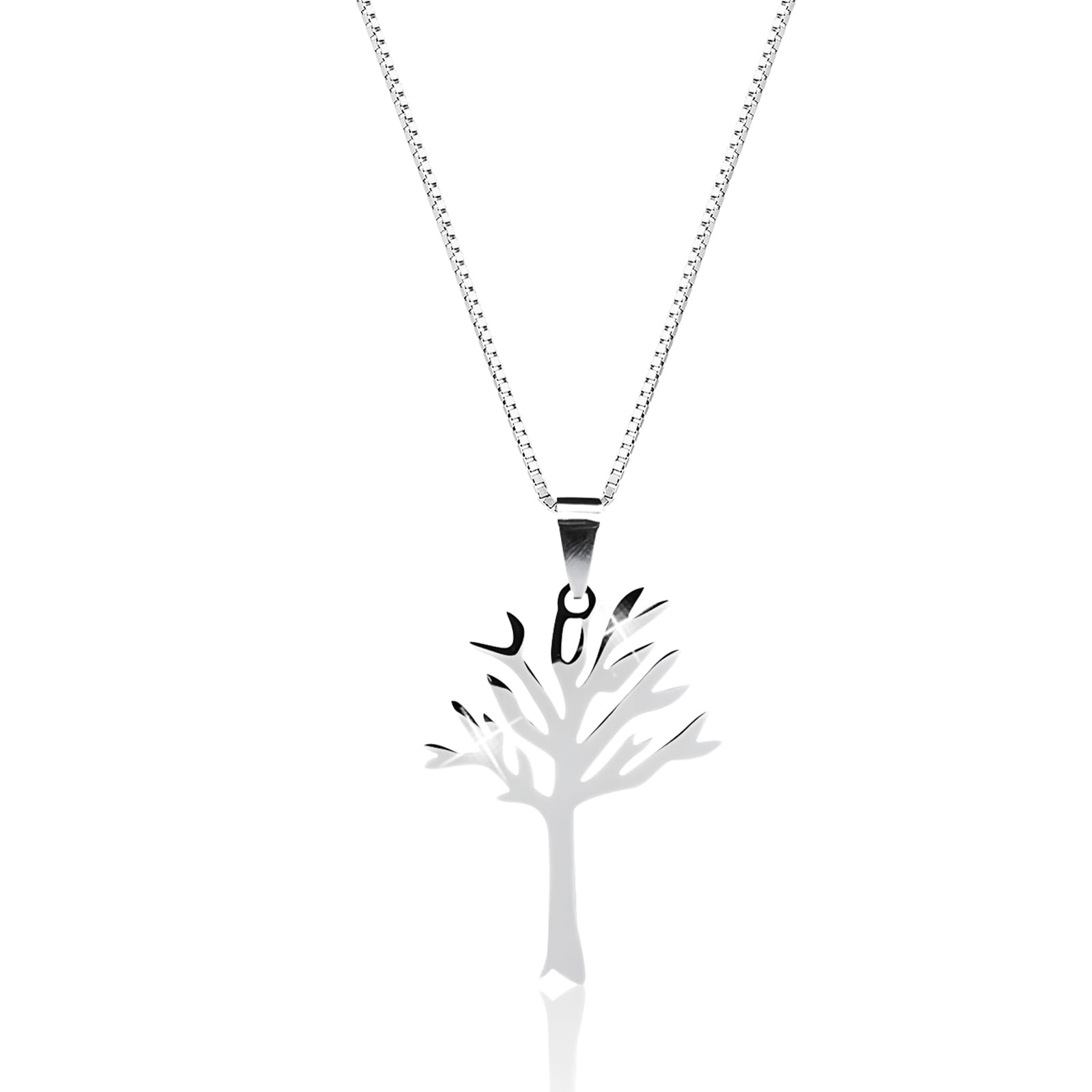 Silver Leafless Tree Necklace - Family Tree Pendant, Polished and