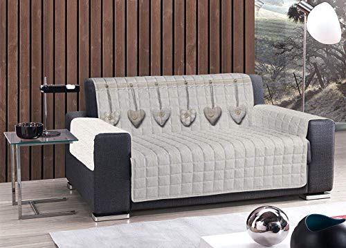 HomeLife  Cubre sofá con Corazones Colgantes  Protector de sofá Antideslizante de algodón  Protector Acolchado contra el Polvo, Las Manchas y el Desgaste  100% 3 plazas, Beige