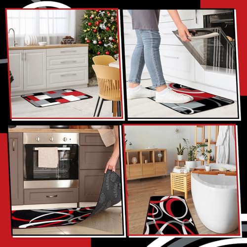 Juego de 3 tapetes geométricos rojos y negros para cocina miniatura 3