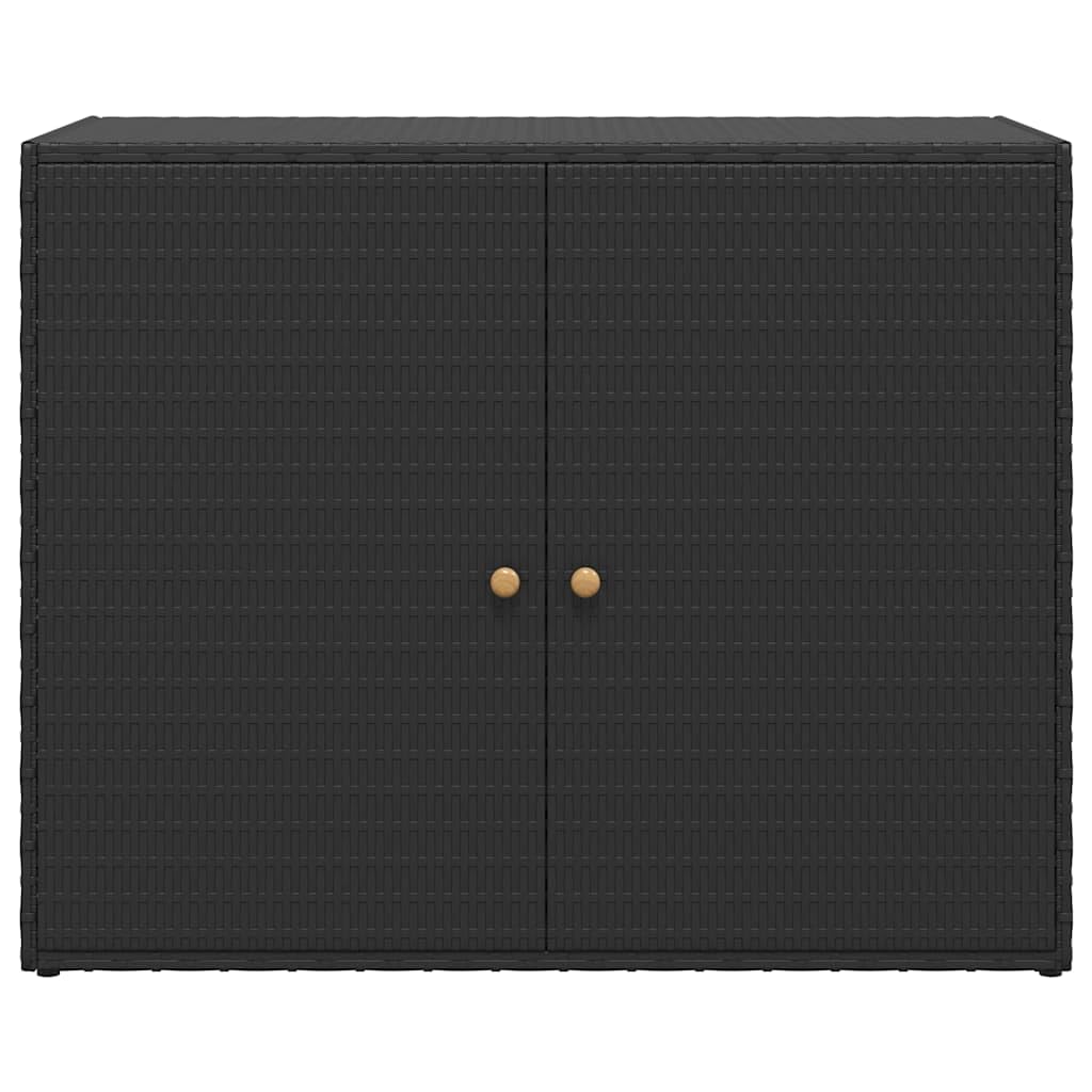 Gartenschrank Schwarz 100x55,5x80 cm, wetterfestes Poly Rattan, robuster Stahlschrank für Außenbereich, Terrasse, Gartenlagerung
