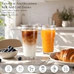 INSETLAN 20oz Coupe en verre clair avec lis et paille de verre, ensemble de 2 Gobelets en verre épais, verres à boire avec paille pour smoothie, thé, lait, whisky, eau et plus – Élégant & Durable