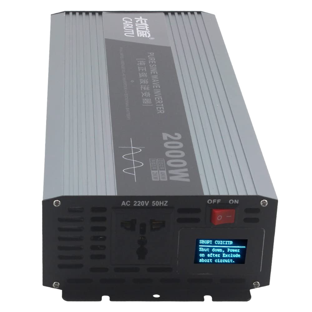 Inverter Inverter a Onda sinusoidale Pura da 2000 W Uscita 12V 220V Eccellente Onda sinusoidale Pura Stabile con visualizzazione dei Prompt di Errore Inverter Auto(12V,220V 50HZ_Universal)