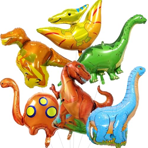Lingqiang Dinosaur Foil Balloons Set (35-50 In), 6 Pieces Large Dinosaur Mylar Helium Balloons For Kids, Giant Cute Dinosaur Birthday Party Decorations Kit For Boys Jungle Dino Theme Baby Shower Decor Supplies cover