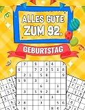 Alles Gute Zum 92. Geburtstag: 200 Rätsel von Leicht bis Extrem Schwer mit Lösungen | Sudoku Buch Geschenk zum 92. Geburtstag für Männer Frauen