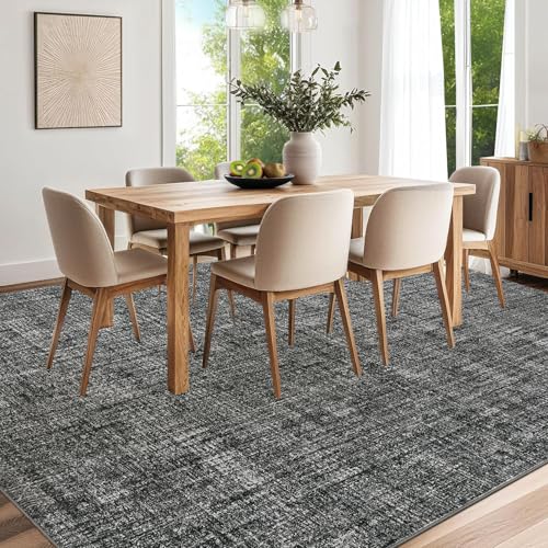 GarveeHome Washable Rugs 10x13 for Living Room, Solid Rug for Bedroom, Soft Neutral Non Slip Large Rugs with Rubber Back, Low Pile Stain Resistant Modern Carpet for Dining Room Farmhouse, Grey by GarveeHome - Used condition - Image 2