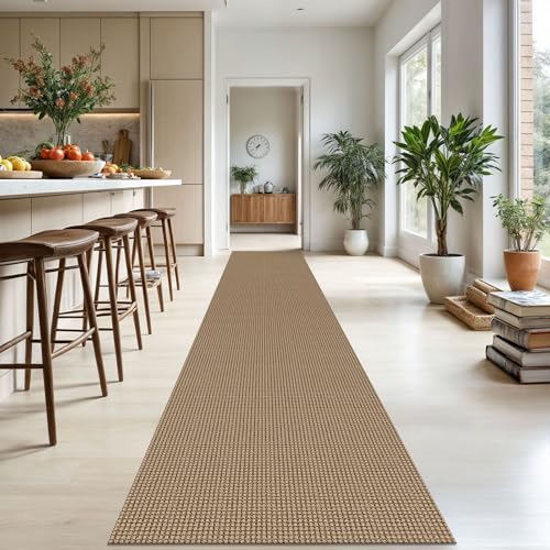 KOZYFLY Extra Long Runners for Hallways 2.6x18 ft Washable Kitchen Runner Non Slip Rubber Backed Hallway Rug Cotton Entryway Runner Rug Floor Carpet for Indoor Hall, Kitchen, Stair, Tan/Orange/Brown