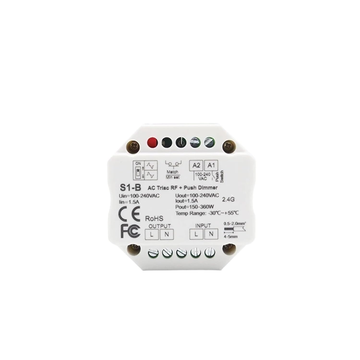 LED Dimmer 220V 2.4G Triac Dimmer AC 230V Dimmer Smart Button Switch Controller for LED Bulb S1-B(Push Switch Only)