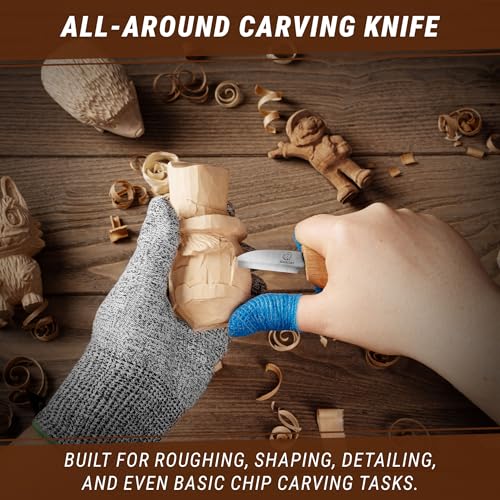 BeaverCraft Schnitzmesser C2 Schnitzmesser zum Schnitzen feiner Holzspäne und für allgemeine Zwecke Holzschnitzmesser Tranchiermesser mit Bankdetail Kohlenstoffstahl Schnitzen für Anfänger