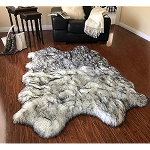 Lambzy Faux Sheepskin Super Soft Free Shape Silky Shag Rug, Luxury Shaggy Silky Plush Carpet for Bedrooms Rugs Living Room Sofa Floor Rugs (4 Pelts 4’x6′, 120cm X 180cm White with Black Tips)