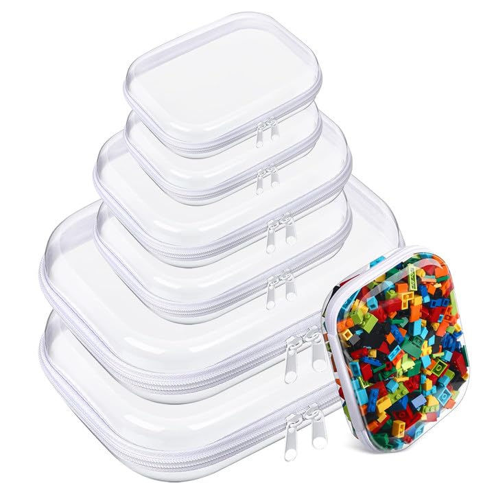6 Pcs Clear Hard Zipper Case Hard Plastic Zipper Pouches Clear Shell Case Portable Travel Organizer Makeup Bag for Building Blocks Puzzles Cosmetics Makeup Supplies
