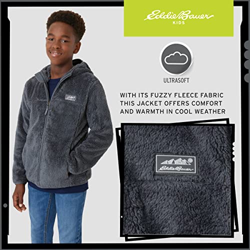 Eddie Bauer Kids' Jacket - Kids' Full Zip Ultra Soft Sherpa Fleece Hoodie Sweatshirt For Boys And Girls (5-20), Size 10-12, Iron #TOP4