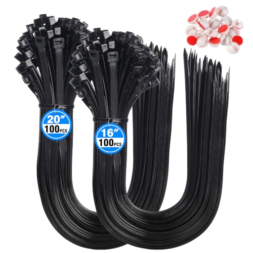 Image of 200 Pack Black Cable Ties with 20 Cable Clips, 400/500mm x 9mm Zip Ties