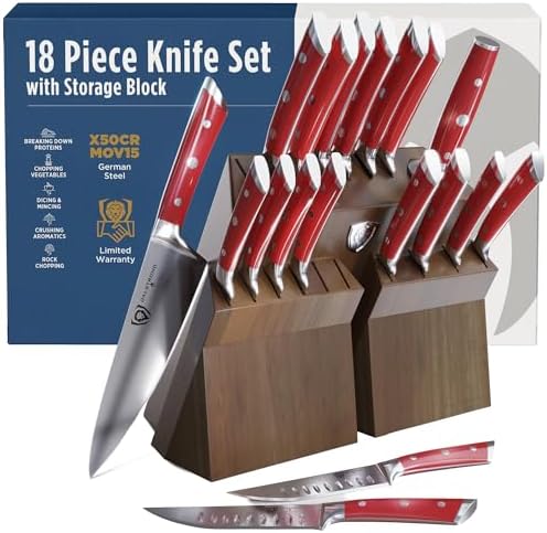 Dalstrong 18-Piece Gladiator Colossal Knife Block Set (Red Handle...