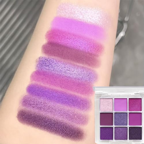 Matte Pearlescent Purple Eyeshadow Palette 9 Eyeshadow Shades, Shimmering Pale Purple Makeup Set, Waterproof, Long Lasting Intense Colour, Mixable Pressed Pigment Eyeshadows, Gift for Girls, Women - Image 5