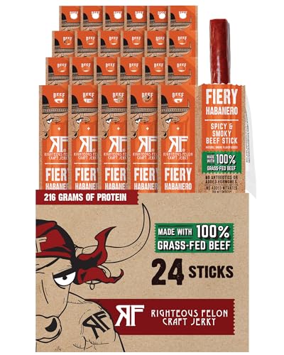Righteous Felon Fiery Habanero Beef Sticks, 100% Grass Fed Beef, 24 Count
