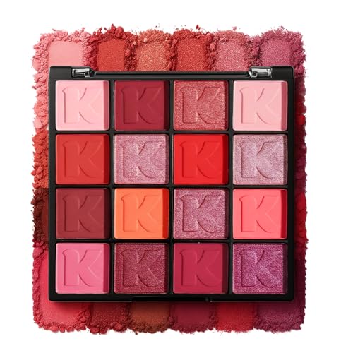 KAPEINE Red Eyeshadow Palette Matte Glitter Metallic Eye Shadow Palette 16 Colors Pigmented Pink Eye Makeup Red Goth Eyeshade Kit for Halloween Parties Joker Vampire Clown Makeup
