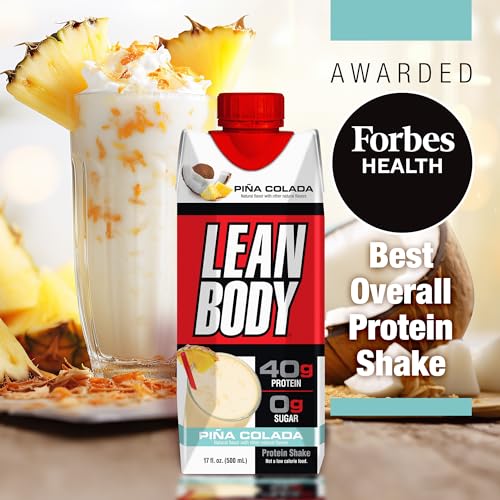 Image of Lean Body Ready-to-Drink Pina Colada Protein Shake, 40g Protein, Whey Blend, 0 Sugar, Gluten Free, 22 Vitamins & Minerals, 17 Fl Oz (Pack of 12)