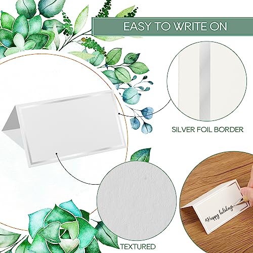 Teling 150 Pcs Name Place Cards with Foil Border Blank Escort Small Table Tent Cards for Party Table Seating Weddings Banquets Dinner Birthday Events, 2 x 3.5 Inch(Silver)