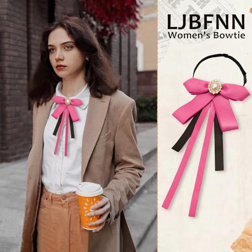 Image of LJBFNN Womens Bow Tie, Clip on Bow Ties Pre Tied Bowtie for Women Girls Ribbon Rhinestone Bow Tie for Shirt Uniform Wedding