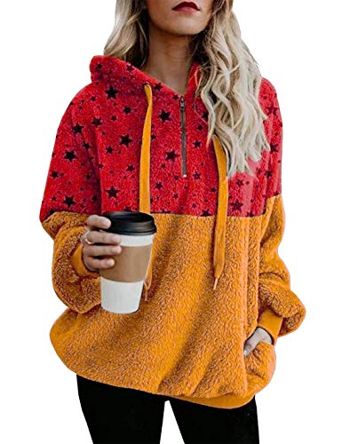 AMEBELLE Women's Oversized Cozy Pullover Fuzzy Sherpa Fleece Hoodies with Pockets(0118-Orange-M)