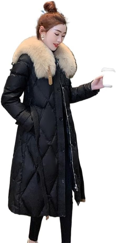 Female Large Hair Collar Down Jacket Winter Medium-length Knee-thickened Waist Coat