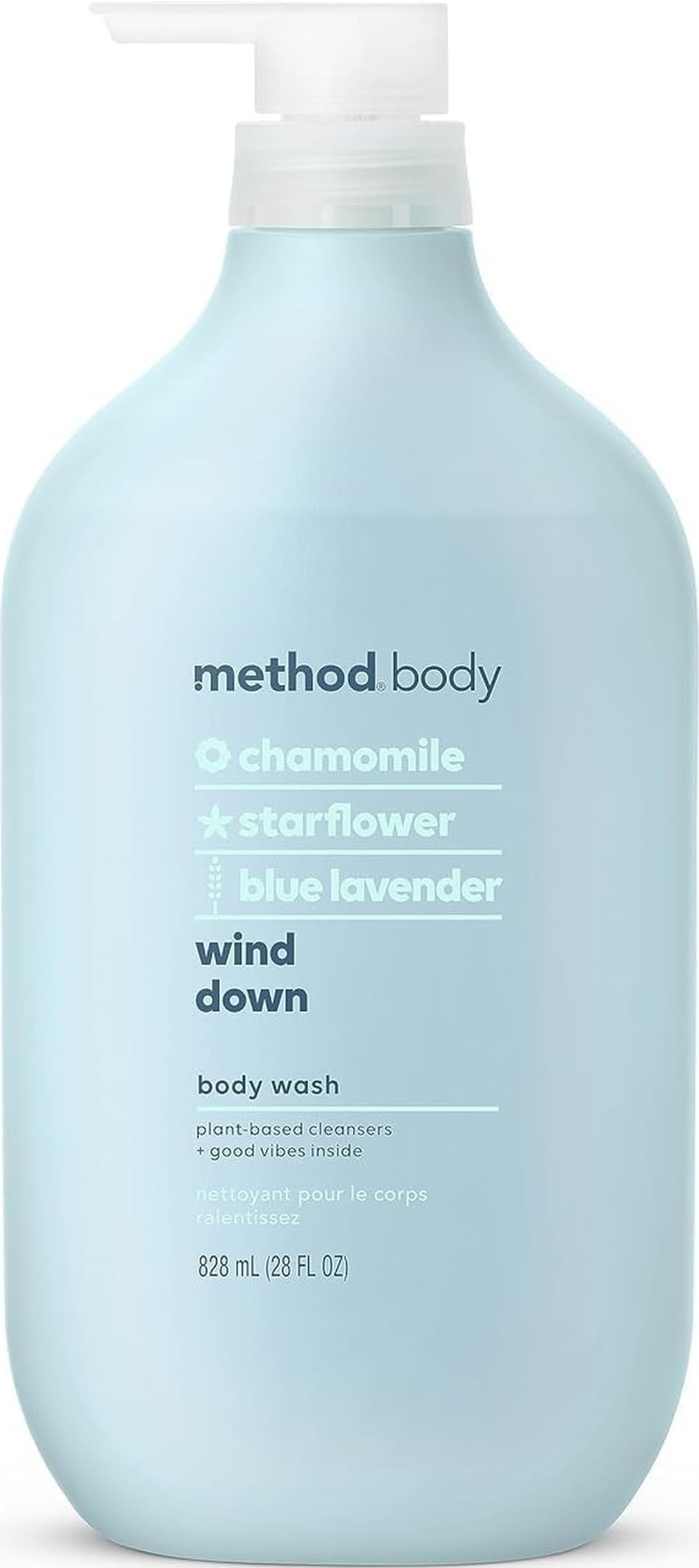 Method Body Wash, Wind Down, 28 fl oz | Soothing Formula, Leaves Skin Feeling Soft & Moisturized, Notes of Chamomile, Starflower & Blue Lavender